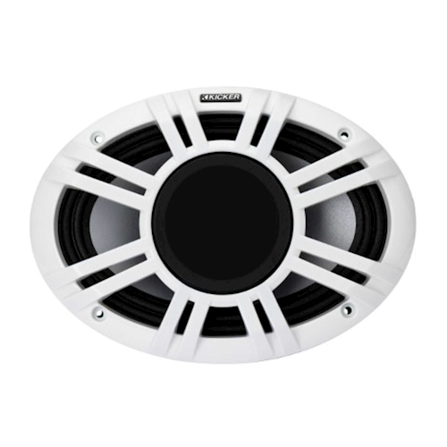 Kicker 6 x 9 inch marine speakers with white and gray grilles